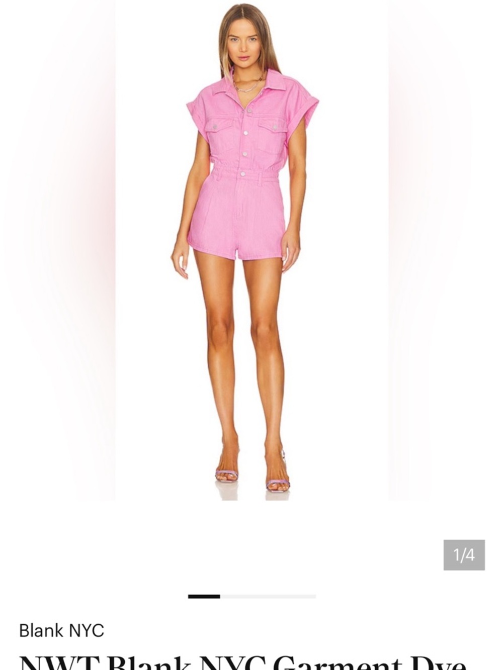 Blank NYC Bubblegum Pink Short Denim Romper